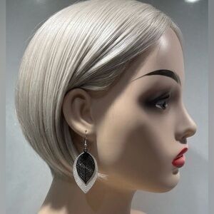 Filigree Leaf Drop Earrings | Two-Tone Black & White Double Layer Dangle